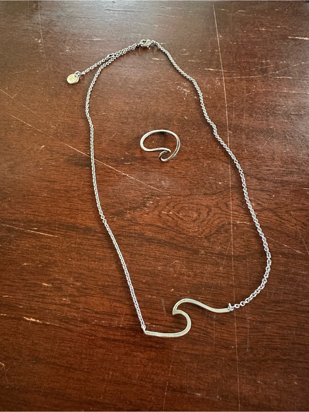 Pura Vida Silver Tone Wave Necklace with Matching Size 7 Ring - Women Jewelry